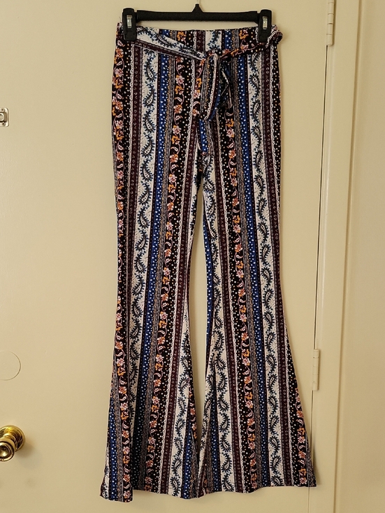 shosho Pants - Boho Striped Flare Pants With Tie